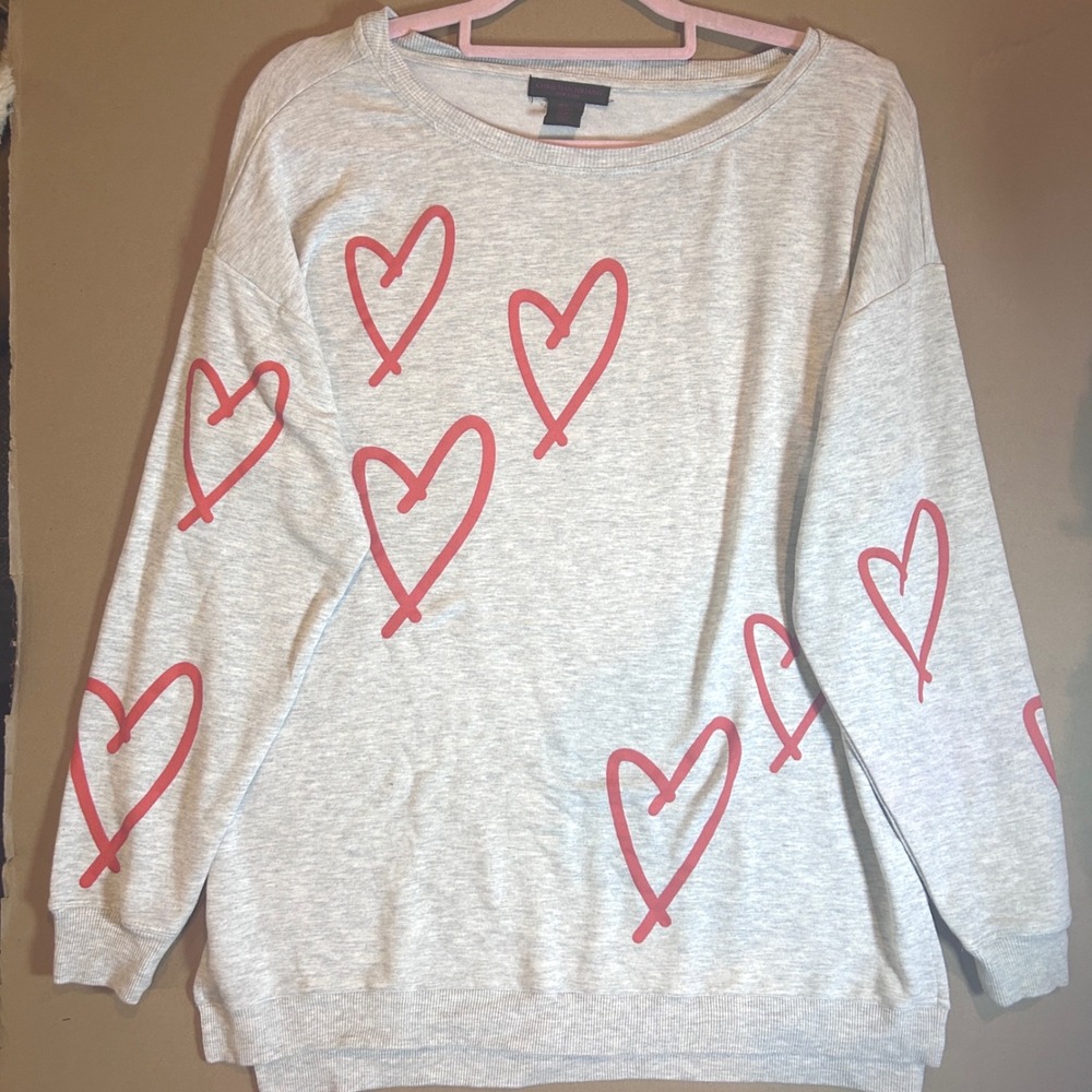 Christian‎ Siriano Grey Sweatshirt Red Hearts Crew Neck Long Sleeve Pullover M